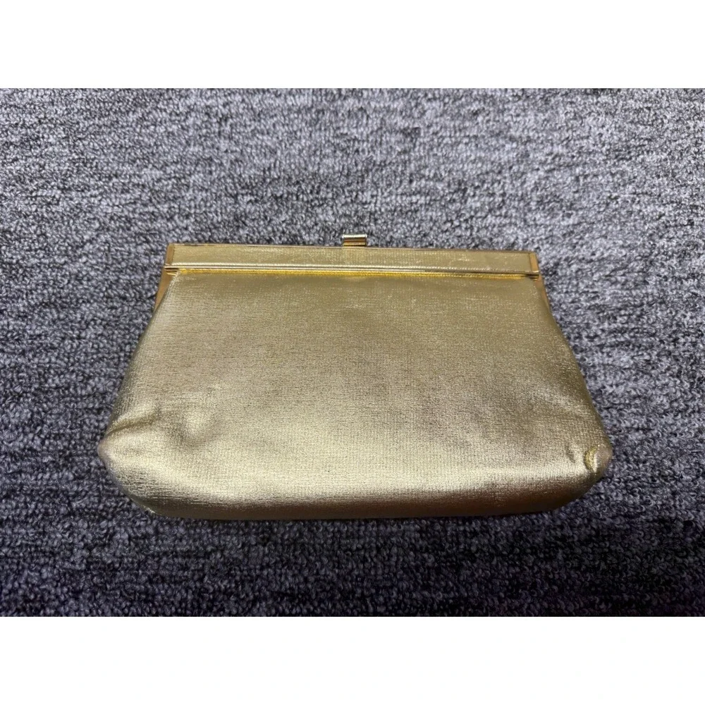 Vintage Gold Metallic Evening Clutch Bag with Matching Coin Purse Snake Chain